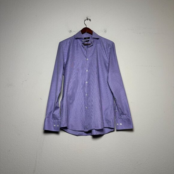 Hugo Boss Designer Button Up Casual Shirt Men 39 Purple Prep Minimal Slim Fit - Picture 1 of 12